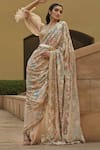 Buy_Pankaj & Nidhi_Beige Silk Georgette Hand Embellished Saree With Blouse_at_Aza_Fashions