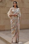 Pankaj & Nidhi_Beige Saree Georgette Blouse Hand Embellished With  _Online_at_Aza_Fashions