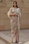 Pankaj & Nidhi_Beige Silk Georgette Hand Embellished Saree With Blouse_Online_at_Aza_Fashions