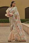 Shop_Pankaj & Nidhi_Beige Silk Georgette Hand Embellished Saree With Blouse_Online_at_Aza_Fashions