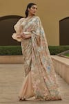 Shop_Pankaj & Nidhi_Beige Saree Georgette Blouse Hand Embellished With  _Online_at_Aza_Fashions