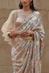 Pankaj & Nidhi_Beige Saree Georgette Blouse Hand Embellished With  _at_Aza_Fashions