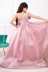 Shop_Hoity Moppet_Pink Organza Plain Solid Off Shoulder Exaggerated Bow Gown _at_Aza_Fashions