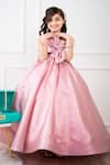 Hoity Moppet_Pink Organza Plain Solid Off Shoulder Exaggerated Bow Gown _Online_at_Aza_Fashions