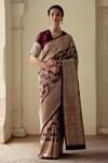 Buy_Mimamsaa_Purple Satin Silk Brocade Floral Maheema Saree _at_Aza_Fashions