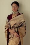 Mimamsaa_Purple Satin Silk Brocade Floral Maheema Saree _Online_at_Aza_Fashions