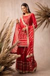 Buy_Ajiesh Oberoi_Red Chanderi Round Kurta Sharara Set _at_Aza_Fashions