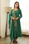 Buy Green Cotton Embroidered Thread Work Round Mahnoor Anarkali Set For ...