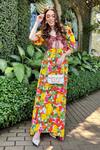 Buy Nikasha Yellow Cotton Poplin Banana, Fruit Deep Round Hand Painted Dress at Aza Fashions Buy_Nikasha_Yellow Cotton Poplin Banana, Fruit Deep Round Hand Painted Dress _at_Aza_Fashions