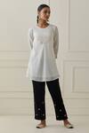 Kamaltaas_Off White Chanderi Silk, Cotton Embroidery, Piping Hand A-line Kurta And Pant Set_Online_at_Aza_Fashions