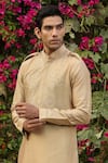 Raw & Rustic By Niti Bothra_Beige Chanderi Silk Embroidery Banarasi Applique Kurta _at_Aza_Fashions