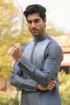 Raw & Rustic By Niti Bothra_Grey Chanderi, Silk Embroidery Ombre Banarasi Kurta _at_Aza_Fashions