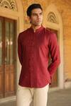 Buy_Raw & Rustic By Niti Bothra_Red 60 Lea, European Flax Certified Mandarin Collar Handcrafted Straight Shirt