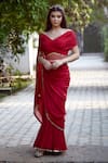 Buy_Mandira Wirk_Red Chiffon Wide Neck Pre-draped Sharara Pant Saree _at_Aza_Fashions