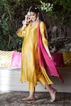 Buy Mandira Wirk - Indian Yellow Chanderi V Neck Kurta Set at Aza Fashions Buy_Mandira Wirk - Indian_Yellow Chanderi V Neck Kurta Set _at_Aza_Fashions