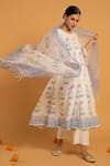 Buy_Maison Shefali_White Kota Doria, Pure , Soft Round Printed Anarkali Set _at_Aza_Fashions
