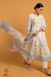 Buy_Maison Shefali_White Kota Doria, Pure , Soft Round Printed Anarkali Set _Online_at_Aza_Fashions