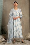 Buy Maison Shefali Blue Cotton V Neck Floral Print Anarkali Set at Aza Fashions Buy_Maison Shefali_Blue Cotton V Neck Floral Print Anarkali Set _at_Aza_Fashions