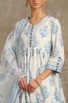Shop Maison Shefali Blue Cotton V Neck Floral Print Anarkali Set Online at Aza Fashions Shop_Maison Shefali_Blue Cotton V Neck Floral Print Anarkali Set _Online_at_Aza_Fashions