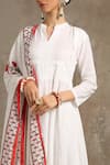 Shop_Maison Shefali_White Cotton Band Collar Anarkali With Printed Dupatta Set _Online_at_Aza_Fashions