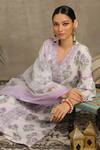 Buy_Maison Shefali_White Cotton V Neck Floral Print Kurta Set _Online_at_Aza_Fashions