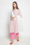 Buy Maison Shefali White Kota Doria Hand Block Printed Kurta Set at Aza Fashions Buy_Maison Shefali_White Kota Doria Hand Block Printed Kurta Set _at_Aza_Fashions