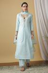 Buy_Maison Shefali_Blue Cotton, Kota Doria Embroidered Kurta Set _at_Aza_Fashions