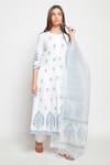 Buy_Maison Shefali_Blue Kota Doria Printed Flared Kurta With Dupatta _at_Aza_Fashions