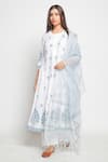 Maison Shefali_Blue Kota Doria Printed Flared Kurta With Dupatta _Online_at_Aza_Fashions