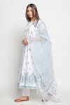 Buy_Maison Shefali_Blue Kota Doria Printed Flared Kurta With Dupatta _Online_at_Aza_Fashions