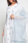 Shop_Maison Shefali_Blue Kota Doria Printed Flared Kurta With Dupatta _Online_at_Aza_Fashions