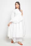 Buy_Maison Shefali_White Chanderi Badla Work Flared Kurta Palazzo Set_at_Aza_Fashions