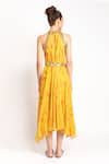 Shop_Prevasu_Yellow Logo, Sequin And Mirror Work Halter Neck Printed Pleated Dress  _at_Aza_Fashions