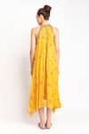 Prevasu_Yellow Logo, Sequin And Mirror Work Halter Neck Printed Pleated Dress  _Online_at_Aza_Fashions