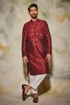 Buy_Diyarajvvir_Maroon Cotton Silk Sunray Embroidered Kurta _at_Aza_Fashions