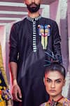 Shop_DiyaRajvvir_Black Cotton Silk Embroidered Bird Kurta _at_Aza_Fashions