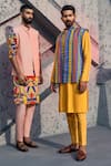 Buy_DiyaRajvvir_Multi Color Cotton Silk Bundi And Printed Kurta Set_at_Aza_Fashions