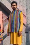 Shop_DiyaRajvvir_Multi Color Cotton Silk Bundi And Printed Kurta Set_at_Aza_Fashions