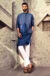 Buy_DiyaRajvvir_Blue Cotton Silk Embroidered Rain Drop Bundi And Kurta Set _at_Aza_Fashions