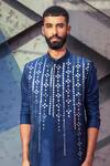 DiyaRajvvir_Blue Cotton Silk Embroidered Rain Drop Bundi And Kurta Set _Online_at_Aza_Fashions