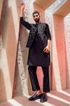 Buy_Diyarajvvir_Black Cotton Silk Rain Drop Embroidered Bundi And Kurta Set _at_Aza_Fashions