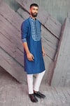 Buy_Diyarajvvir_Blue Cotton Silk Geometric Embroidered Kurta _at_Aza_Fashions
