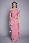 Jade By Monica & Karishma_Pink Organza Pre-draped Pant Saree With Blouse  _Online_at_Aza_Fashions