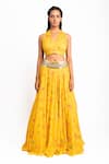 Buy_Prevasu_Yellow Georgette, Dupatta Sash Chiffon Zardozi Printed Lehenga With Blouse _at_Aza_Fashions
