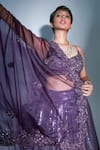 Premya By Manishii_Purple Organza, Georgette Pleated Sequin V Neck Embroidered Lehenga Set_Online_at_Aza_Fashions