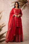 Ajiesh Oberoi_Red Chanderi Round Kurta Gharara Set _Online_at_Aza_Fashions