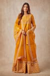 Shop Ajiesh Oberoi Yellow Organza, Chanderi Round Kurta Gharara Set at Aza Fashions Shop_Ajiesh Oberoi_Yellow Organza, Chanderi Round Kurta Gharara Set _at_Aza_Fashions