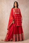 Shop_Ajiesh Oberoi_Red Chanderi Round Kurta Gharara Set _at_Aza_Fashions