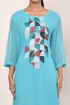 Naintara Bajaj_Blue Asymmetric Hand Embellished Dress_at_Aza_Fashions