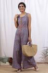 Buy_Marche_Blue Cotton Printed Paisley Square Neck Pop Jumpsuit_at_Aza_Fashions